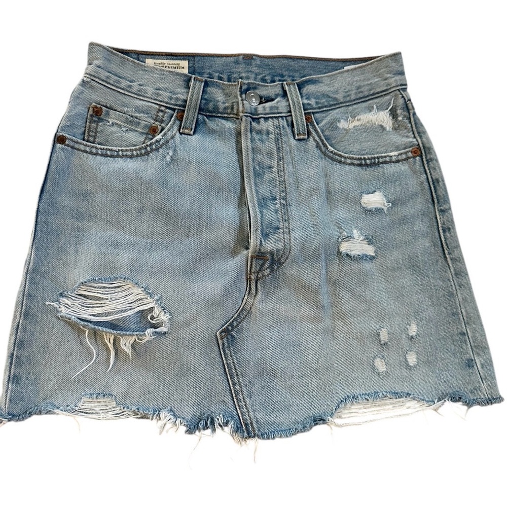 Levi's Light Blue Distressed Denim Mini Skirt